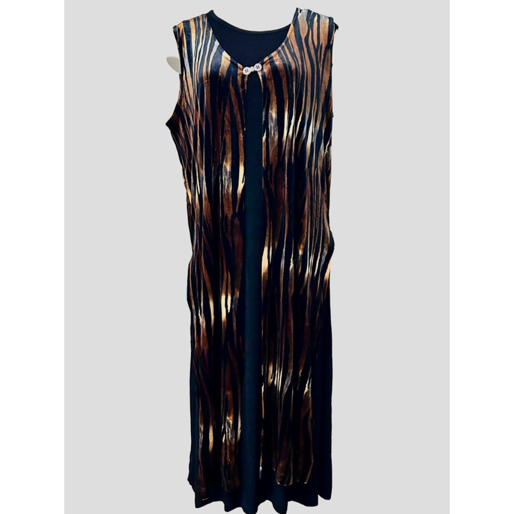 Jostar Brown Black Tiger Print Velvet Sleeveless Maxi Duster OS